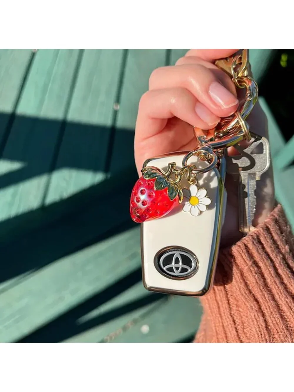 Adorable Strawberry Heart Keychain Bag Charm - Cute Purse Accessory for Women